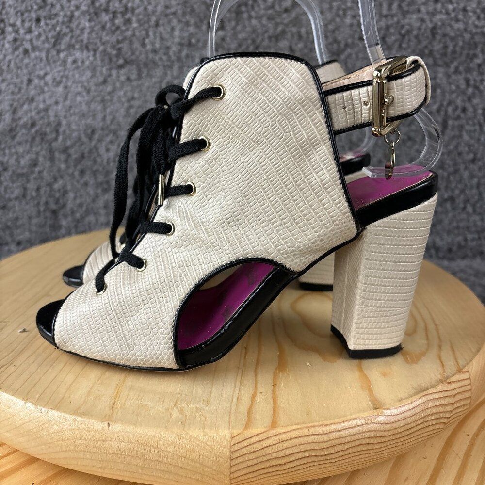Juicy Couture Slingback Pumps Womens 6 Beige Lace Up Open Toe Block Heel Shoes